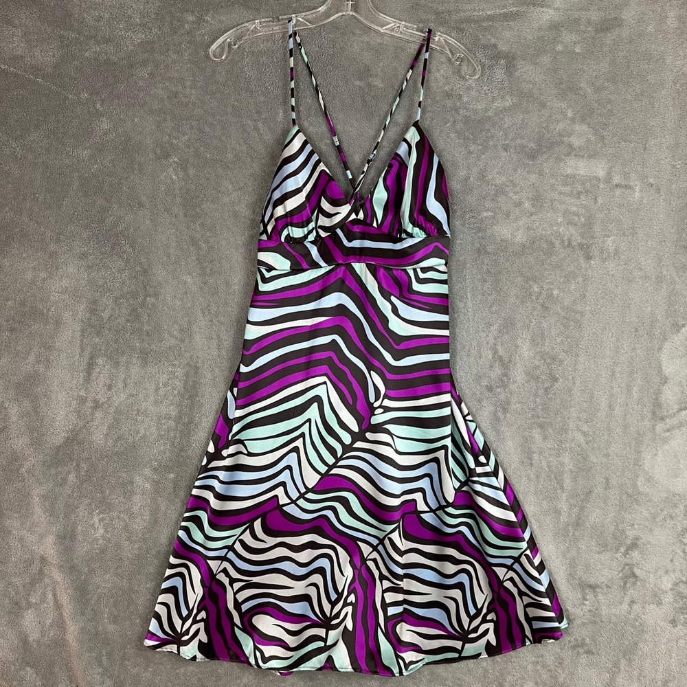 Y2K Mini Dress Womens M Satin Retro Babydoll 2000s Pop Glam